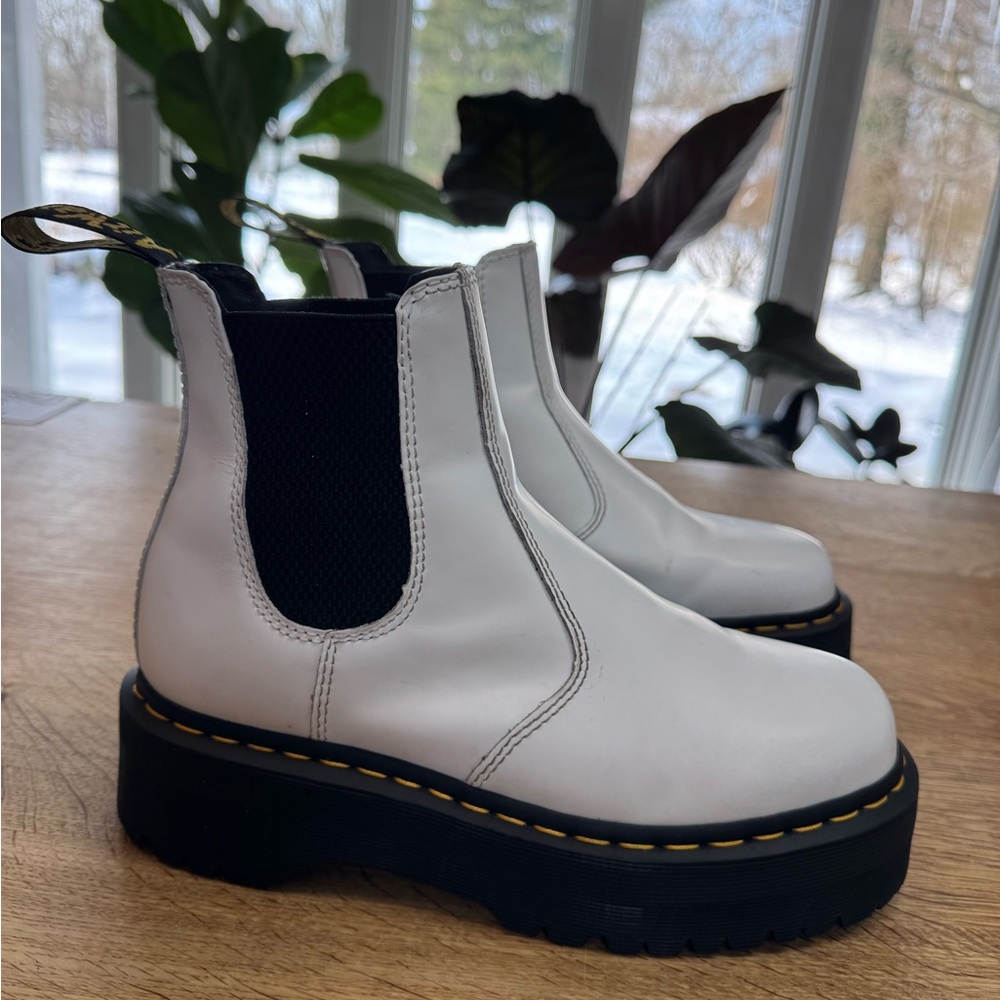 Dr. Martens White Platform Ankle Boots